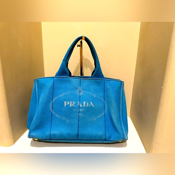 Blue Prada Canapa Large Tote - Picture 2 of 16